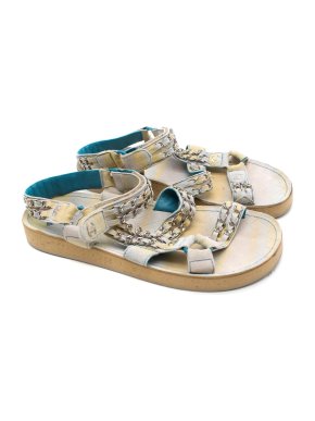 Chanel White & Blue Suede Chain Strap Sandals