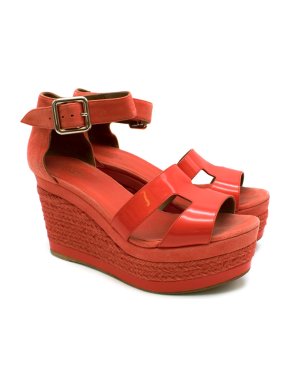Hermes Coral Platform Espadrille Wedges