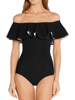 Lisa Marie Fernandez Black Bardot Ruffle Swimsuit