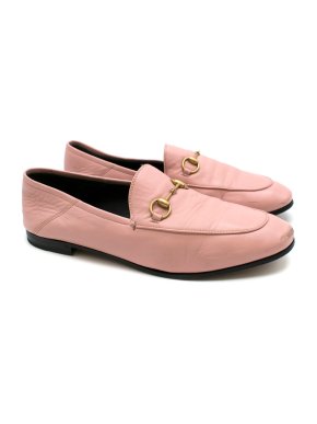 Gucci Pink Leather Classic Horsebit Flat Loafers