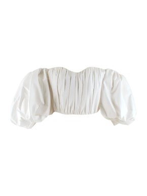 Ellery White Puff Sleeve Pleated Bustier Top