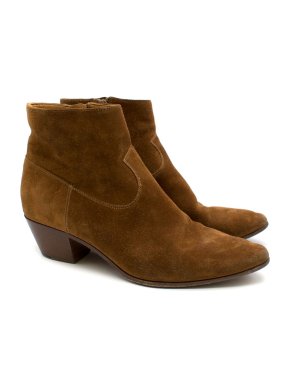 Saint Laurent Tan Suede Cowboy Ankle Booties