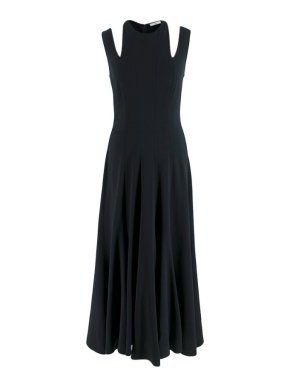 Tome Black Godet Crepe Midi Dress