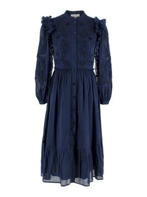 Michael Michael Kors Navy Blue Collarless Shirt Dress