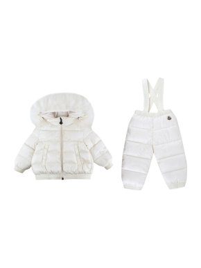 Kids Moncler White Down Padded Fur Trimmed Snowsuit