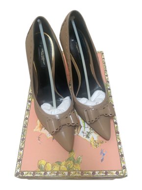 Dolce & Gabbana Taupe Leather Bow Detail Pumps