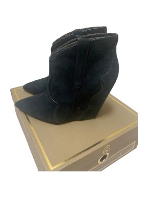 ASH Navy Suede Wedge Boots