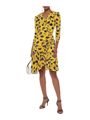 Diane von Furstenberg Paloma Ruffled Floral Mesh Wrap Dress