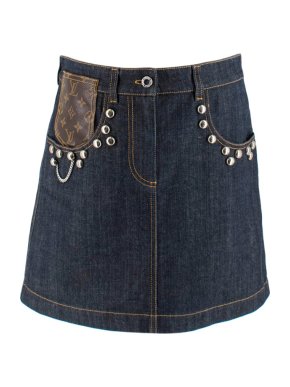 Louis Vuitton Denim Skirt with Studded Leather Pocket