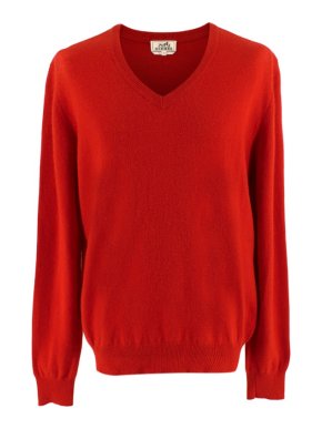 Hermes Red V-Neck Cashmere Jumper