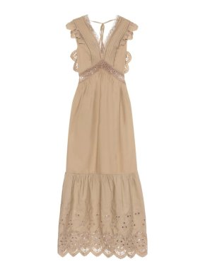 Self Portrait Taupe Broderie Anglaise Maxi Dress