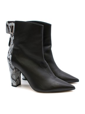 Self Portrait Leather & Snake Print Tie Back Ankle Boots