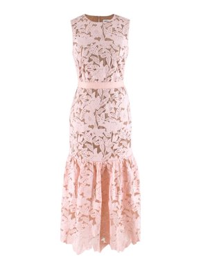 Self Portrait Pink & Nude Floral Embroidered Sleeveless Dress