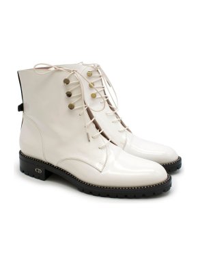 Dior White Glazed Calfskin Combat Boots