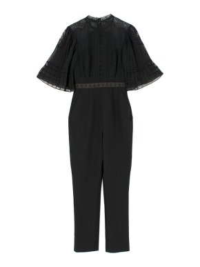 Self Portrait Black Fine Lace & Crepe Jumpsuit