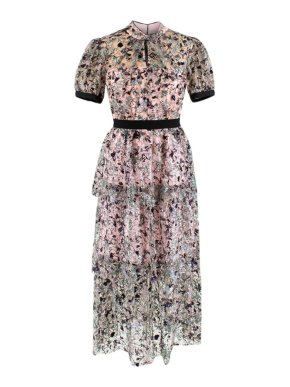 Self Portrait Constellation Short Sleeve Tiered Midi Dress