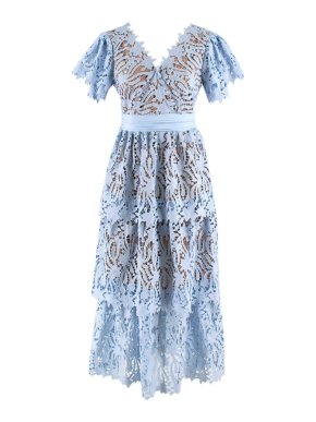 Self Portrait Light Blue Lily Guipure Midi Dress