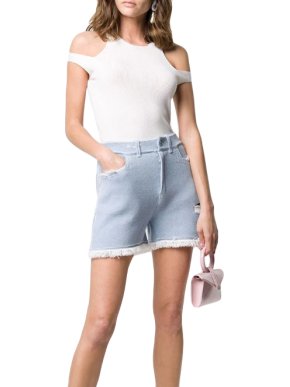 Barrie White Cashmere Ribbed Cut-Out Top