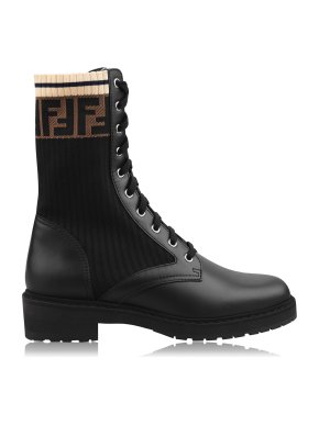 FENDI Rockoko Leather & Knit Combat Boots