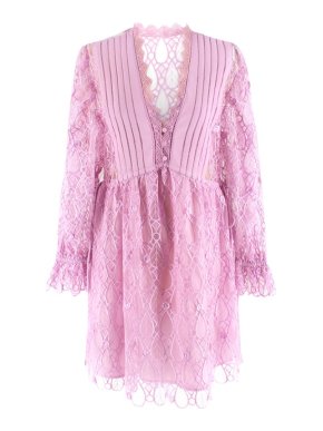 Lanvin Self Portrait Pink Lilac Tear Drop Ruffle Mini Dress
