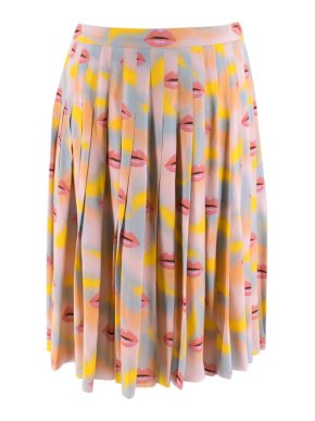 Prada Pastel Lip Print Pleated Skirt