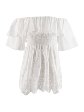 Self Portrait White Ruffle Off Shoulder Embroidered Top