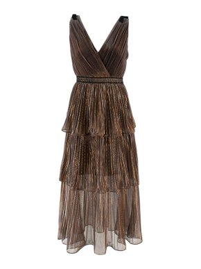 Self Portrait Bronze Metallic Pleated Midi Dress