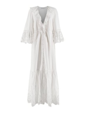 Self Portrait White Ruffled Broderie Maxi Dress