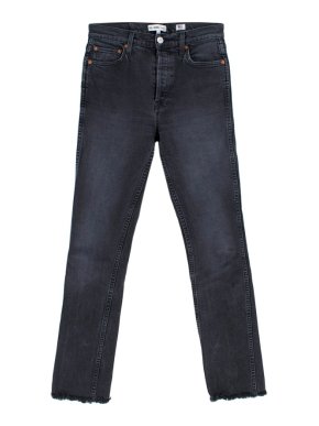 Re/Done Acid Wash Black High Rise Jeans with Frayed Cuffs