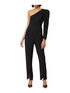Self Portrait Black Asymmetric Sleeve Jumpsuit