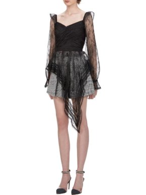 Self Portrait SS20 Black Fine Lace Wrap Top