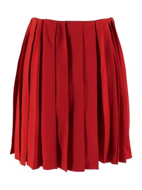 Miu Miu Cherry Red Pleated Raw Hem Mini Skirt
