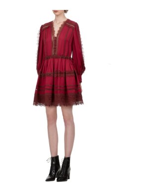 Self Portrait Burgundy Lace Trim Mini Dress