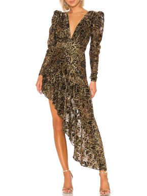 Hemant & Nandita Black & Gold Asymmetric Inara Dress