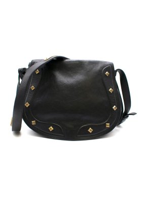 Ralph Lauren Black Leather Studded Saddle Bag