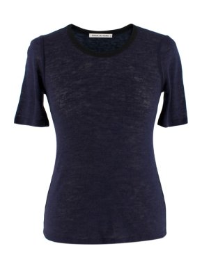Frances De Lourdes Navy Blue Crew Neck T-Shirt