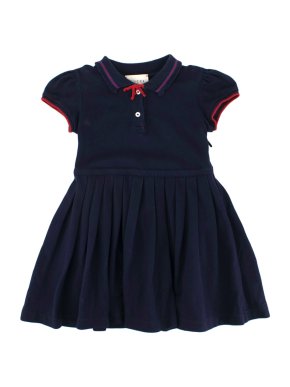 Gucci Cotton Blend Kids Navy Dress With Bow Detail