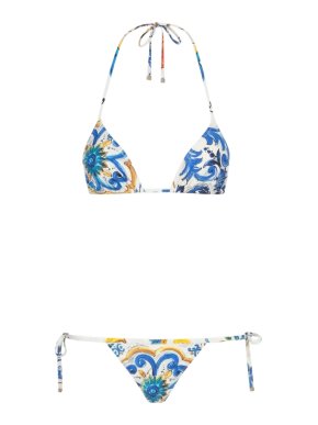 Dolce & Gabbana Majolica Print Triangle Bikini