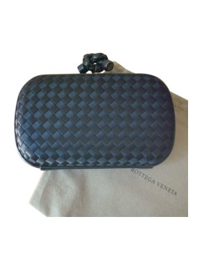 Bottega Veneta Black Satin Intrecciato Knot Clutch