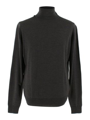 John Smedley Grey Wool Roll Neck Pullover Jumper