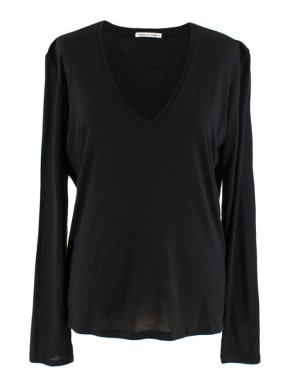 Frances De Lourdes Black V Neck Long Sleeve Top