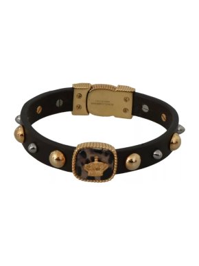 Dolce & Gabbana Black Leather Men's Studded Bracelet