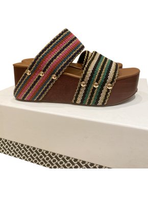 DVF striped fabric wedge mules