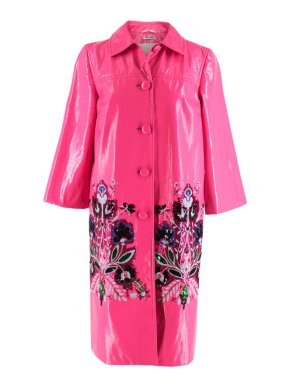 Miu Miu Fuchsia Embellished Glossy Patent Coat
