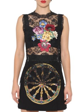 Dolce & Gabbana Sleeveless Floral Embroidered Black Lace Top