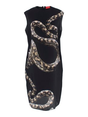 Lanvin Black Python Print Silk Shift Dress