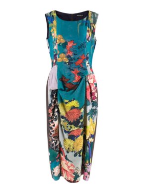Rochas Blue Floral Jacquard Draped Dress