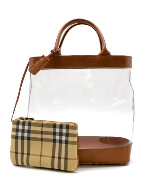 Burberry Leather & PVC Tote Bag with Nova Check Pouch