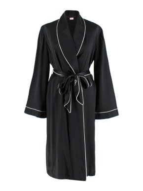 Agent Provocateur Black Contrast-piped silk robe
