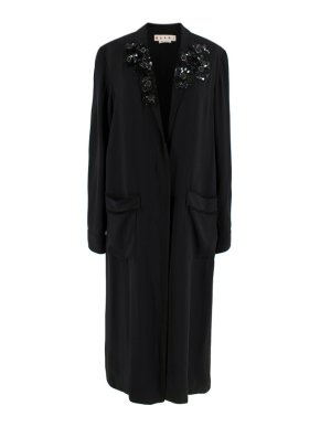 Marni Black V-Neck Embellished Longline Coat Dress